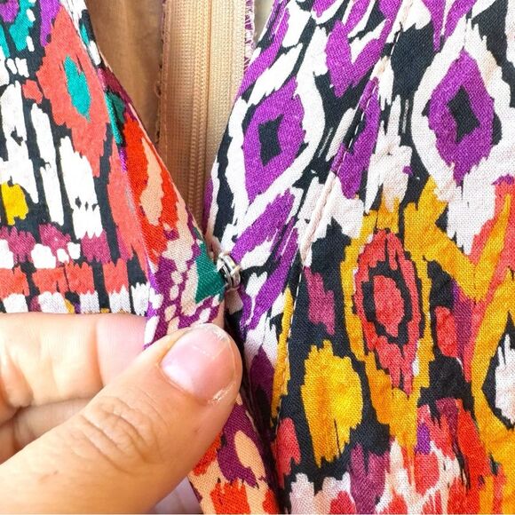 AVARA Boutique Mya Colorful Tribal Mix Print Maxi Dress Ruffle Puff Sleeve XXL - Picture 11 of 12